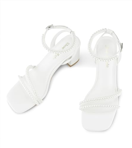 Image of Shoe'N Tale Strappy Heels for Women Square Toe Chunky Block Heels Ankle Buckle Heeled Sandals