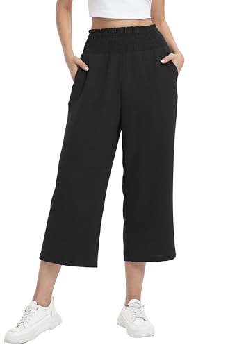 WUWUSKY Damen 3/4 Culotte Hose Elastische Hohe Taille