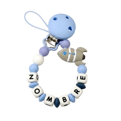 PEQUEANDO - Clip para Chupete Chupetero Personalizado de Silicona Sujeta Chupetes con Diseño de Una Sola Pieza para Bebés Niños y Niñas Regalo Nacimiento Bebé (PACK 1 AZUL)