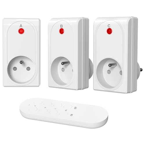 Prise Telecommande sans Fil, WEALTVAN Prises Télécommandée Programmable, Portée 80M, 1000W, Puissance dissipée faible, Fonction All On/Off, Certifications CE et GRS...