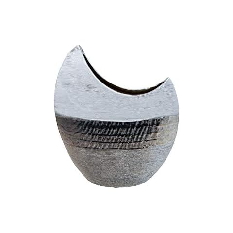Moon-Shaped Ceramic Vase Flower Vase Modern Decorative Plant Pot 23 cm High Silver White Cover