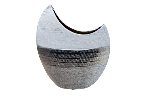 Vase à fleurs en céramique en forme de lune - Décoration moderne - Pot de 23 cm de haut - Argenté/blanc Cover
