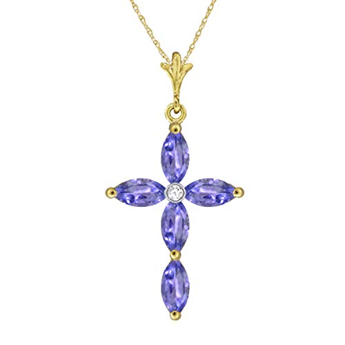 Galaxy Gold GG 14k Solid Yellow, White, Rose Gold Genuine Diamond and Tanzanite Cross Pendant Necklace