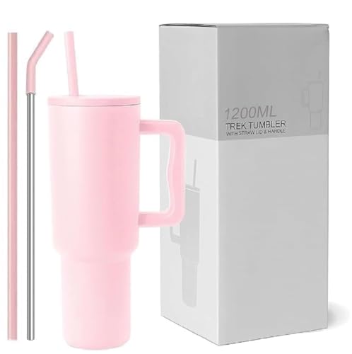Image of Stainless Steel 1200 ml Vacuum Tumbler with Lid & Straw - Double‑Wall Insulated Cup for Travel, Gym & Office - Keeps Beverages Hot or Cold - 1.2 L Capacity (Light Pink)