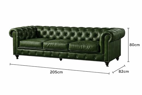 Image of Classic Leatherette Chester Sofa Set Button Tufted, Classic Style Sofa Set for Living Room, Office, and Hallway Colour (Bottle Green Leatherette, 3 Seater Sofa)