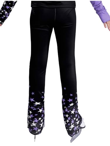 Kaerm Kids Girls Figure Skating Pants High Waist Gym Yoga Athletic Leggings Color Block Star Printed Tights2
