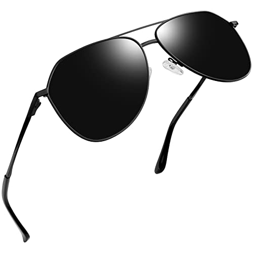 Joopin Gafas de Sol Hombre y Mujer Polarizadas Negras de Metal Grandes Tipo Piloto Militar para Conducir Viajar Montaña Ciclismo Deporte Sunglasses Men Women Black Oculos de Sol Homem