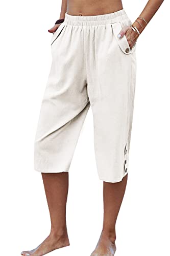 Image of Veatzaer Women's Elastic Waist 3 /4 Capri Harem Pants with Pockets Casual Loose Solid Yoga Trousers S-XXL