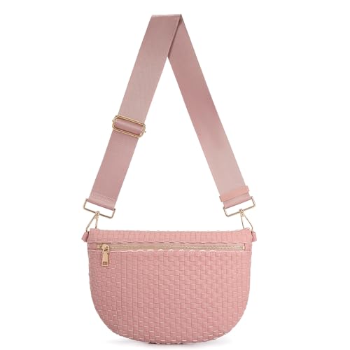Image of Woven Crossbody Bags For Women, Checkered PU Waist Pack Travel Sling Bag