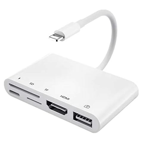 Lightning to HDMI Adapter Apple MFi Certified Camera Adapter 5 in 1 USB OTG Adapter 1080P Digital AV+Camera Memory Reader, SD &TF Card and Charging Port Compatible iPhone/iPad/iPod and More USB Device Cover