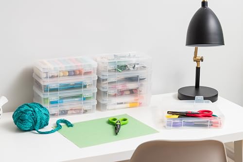 Iris Ohyama, Aufbewahrungsbox für Büromaterial, Plastik, 1.4L, 10er Set, Transparent, Stapelbar, Schnappverschluss, für Schreibwaren, Dokumente, Stifte, kleine Werkzeuge, BPA frei, Organizer, MCC-220