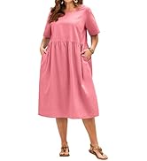 IN'VOLAND Plus Size Short Sleeve Dress for Women Summer Casual Cotton Midi  Dresses with Pockets Army Green at Amazon Women's Clothing store