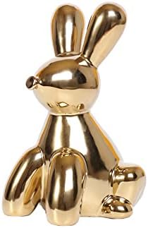 Balloon Dog Sculpture, ceramic Creative Animal Figurine Balloon Dog Statue Modern Desktop Decoration,Gold Home Décor ,for Home Bedroom Living Room Office (Rabbit)