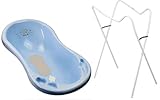 Baby Badewanne mit Gestell, Anti Rutsch Matte und Abflussschlauch blau