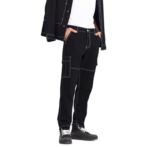 Image of SNITCH Black Regular Fit Cotton Cargo Jeans