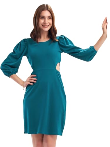 Image of Selvia Western Dress for Women Lycra Dress for Women Bodycon Dress Solid Color One Piece Dress for Women, Teal, S