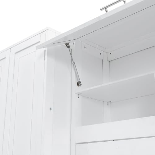 Merax Queen Murphy Bed with Tall 90.6" Closet Wardrobe & Shelves & Drawers, All-in-One Multi-Storage Side Flip Wood MDF Murphy Cabinet Bed Desk, Open/Close Hydraulically (White) by Merax - Image 5