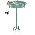 KHayRovies Bird Bath for Outside, Metal Birdbath Bowl for Outdoors with 4 Prongs Base Stake, Bird Feeder Freestanding Birdfeeders for Garden Yard Lawn Deco (Retro Green)