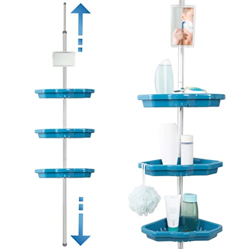 Housekeeps Teleskop Duschecke, höhenverstellbare Duschablage ohne Bohren mit Spiegel, 3 Ablagen & Universalhaken, rutschfestes Duscheckregal in blau für jedes Badezubehör, rostfrei, 80-270 cm… Housekeeps Teleskop Duschecke, höhenverstellbare Duschablage ohne Bohren mit Spiegel, 3 Ablagen & Universalhaken, rutschfestes Duscheckregal in blau für jedes Badezubehör, rostfrei, 80-270 cm…