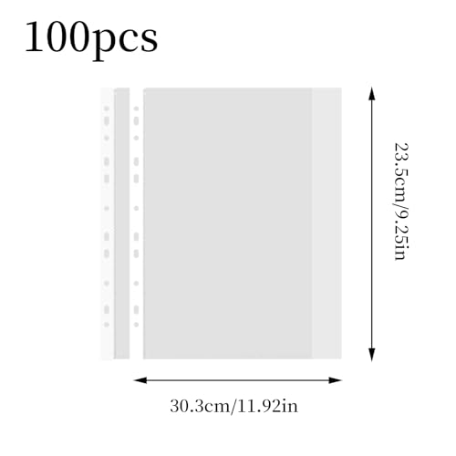 A4 Plastic Punched Punch Pockets,100 Pcs PP Pockets Binder Pouch Document Filing Bags for Easy Access 11 Holes Top Opening Poly Pockets for Ring Binder Folders - Image 2