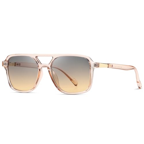 Image of kimorn Retro Sunglasses for Women Men Trendy Retro Sun Glasses Rectangle Frame Shades K1649 (Pink/Grey Brown)