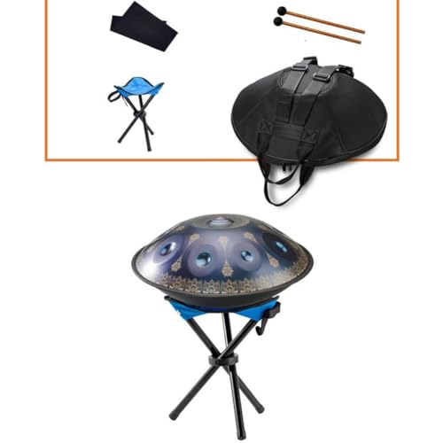 Handpan de 9 notas en Re menor, instrumento de percusión Handpan para principiantes, incluye bolsa suave, 2 mazos, y soporte para Handpan miniatura 7