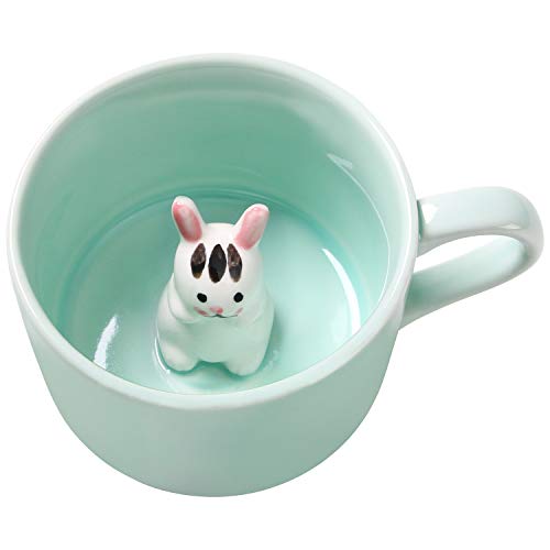 Lemon Park Taza de café sorpresa 3D con diseño de animal en el interior de 8 onzas con conejo, taza de cerámica hecha a mano, sorpresa de cumpleaños de Navidad para amigos, familiares o niños, las