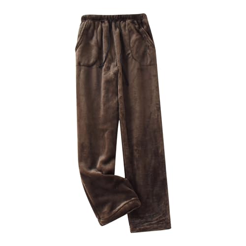 JOFOW Women's Autumn and Winter New Warm Wide Mouth Pants Loose Large and Thickened Coral Women Plus Size (b-Coffee, M)