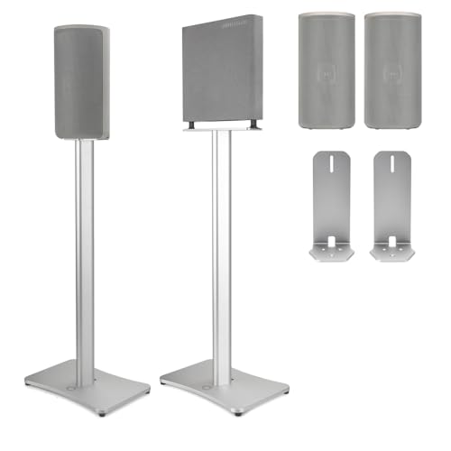 Image of Floor Stand Compatible with Sony Bravia Theatre Quad HT-A9M2 Speaker/HT-A9 Speaker/SA-RS5 Wireless Rear Speakers,Heavy Base All Metal Construction Speaker Pole Stand (Silvery)