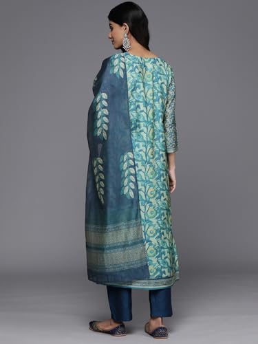 Image of Varanga Women Floral Printed Kurta Pant Set with Dupatta | Silk Blend Fabric | Summer Wear | 3 /4 Sleeve Round Neck | Lightweight & Comfortable Daily Wear