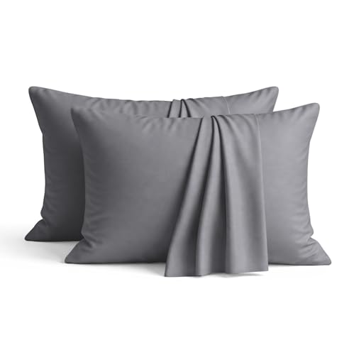 AMEHA 100% Brushed Microfiber Grey Pillow Cases 2 Pack (Pillows Not Included) Super Soft Standard Pillow Cases | Hotel Quality Pillow Covers 50x75 cm