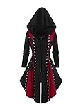 ROSE GAL Rosegal - Camiseta de manga larga con capucha y ojales con cordones para mujer, talla grande, diseño gótico, cremallera frontal, dobladillo asimétrico, Negro_2, 1X