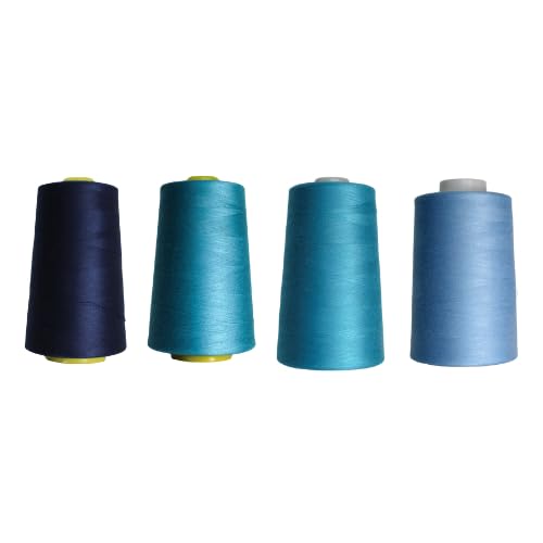 Rhapsew Overlocking Thread Cones – 4 x 5000m | Assorted Sets | Polyester Overlocker Thread for Serger & Sewing Machines | Tailoring, Dressmaking & Repairs (Blues)