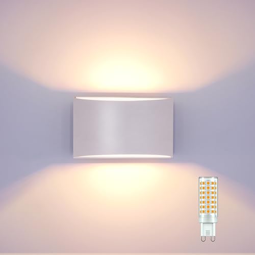 Image of KICAAO Modern LED Wall Sconce,Warm White 3000K,Hardwired Indoor Wall Lights Set of 2 Up and Down Wall Mount Light for Living Room Bedroom Hallway Corridor Conservatory(with G9 Bulbs) (White-4PCS)