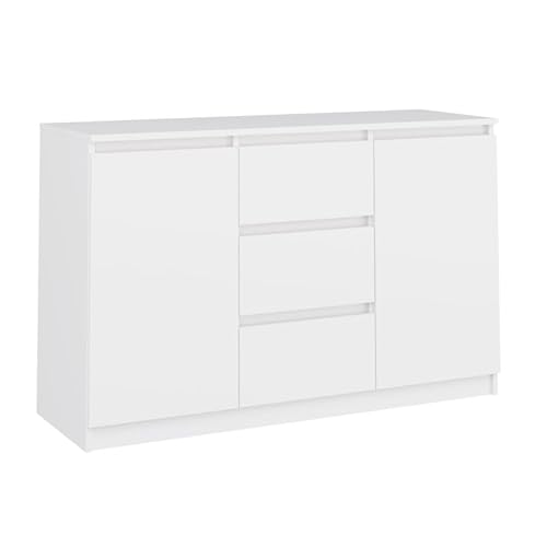 CDF Kommode Weiß 2 Türen 3 Schubladen Komode & Sideboards Schubladenkommode Sideboard 75 cm Hoch Wohnzimmer Komodenschrank 40x120x75 für Schlafzimmer Arbeitszimmer Flur Schubladenschrank