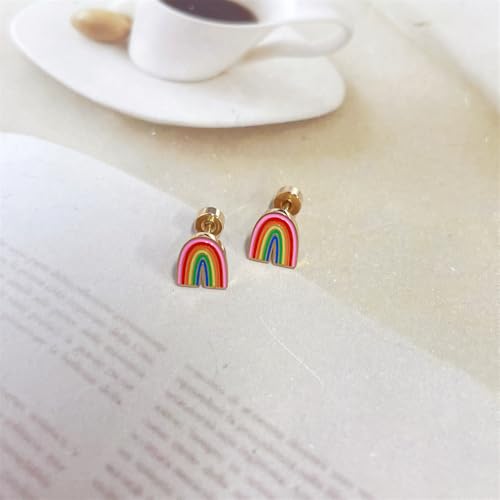 20g Rainbow Gold Plated Flat Screw Back Small Stud Earrings for Women Minimalist Cute Surgical Steel Colorful Enamel Cartilage Tragus Piercing Sleeper Tiny Mini Studs Hypoallergenic Birthday Gift for Daughter Bff Christmas4