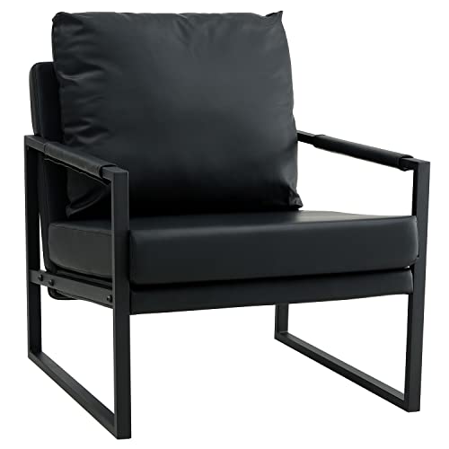 Sillón moderno de cuero sintético negro con cojín