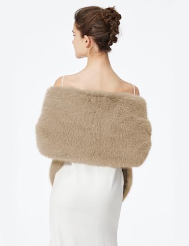 BEAUTELICATE Women's Faux Fur Shawl Stoles Wrap Faux Fur Scarf for Bridal Wedding Party3