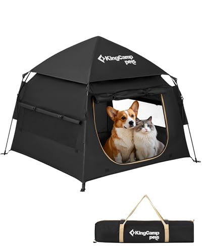 KingCamp Dog Tent, Large Portable Outdoor Indoor Dog House with 600D Oxford Fabric & Dual Layer for Medium Large Dogs, Jet Black