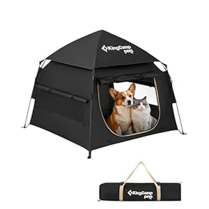 KingCamp Dog Tent, Large Portable Outdoor Indoor Dog House with 600D Oxford Fabric & Dual Layer for Medium Large Dogs, Jet Black