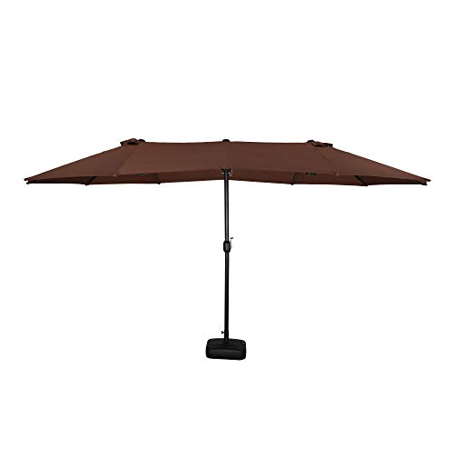 Image of LOKATSE HOME 15 Ft Double Sided Patio Umbrella with Crank Handle and Water Fillable Base Stand Twin Head Sun Shade for Outdoor Garden Balcony Market Poolside