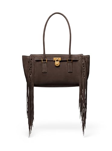 Michael Kors Hamilton Nomad Small Shoulder Tote, Antique Gold-Tone Hardware/Fringe Suede/Chocolate