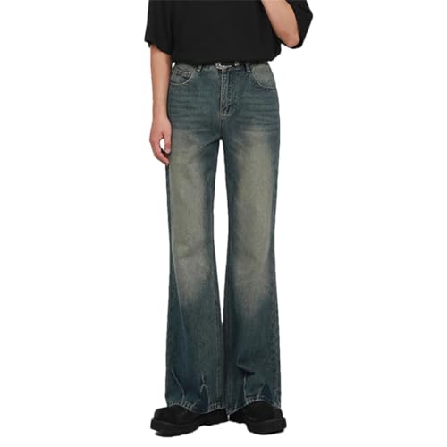 Men's Denim Pants Solid Color Worn-Out Jeans Straight Wide Leg Trousers
