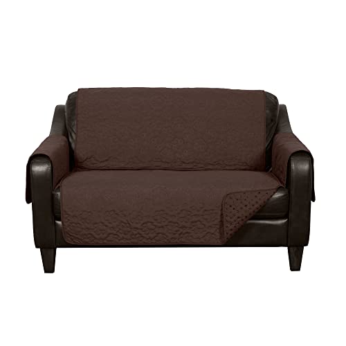 Image of Furhaven Waterproof & Non-Slip Loveseat Cover Protector for Dogs, Cats, & Children - Quilted Paw Print Living Room Furniture Cover - Espresso, Loveseat