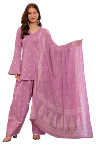 Image of ANNI DESIGNER Farshi Salwar Suit for Women | Cotton Blend Printed Straight Kurta with Dupatta | Farsi Farasi Parsi Ethnic Indian Office Party Wedding Clothing Fashion Premium Traditional Look 3 Piece