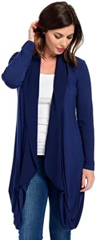 Kate & Mallory Knit Bracelet Sleeve Chiffon Trimmed Open Front Draped Women's Cardigan Midnight Blue Xs