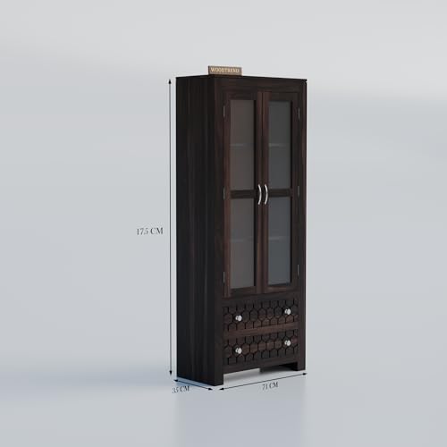 Image of Sheesham Wood Bookshelf with Glass Door for Home Library Solid Wood Bookcase Wooden Crockery Cabinet for Kitchen Book Shelf (Walnut Finish)