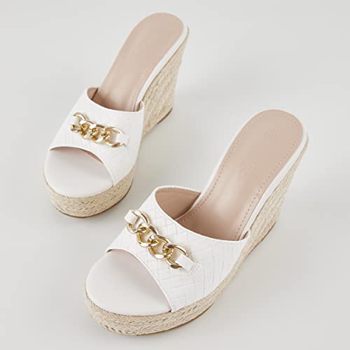 Image of Coutgo Women's Wedge Sandals Platform Espadrille Heel Chain Slip On Casual Summer Slides