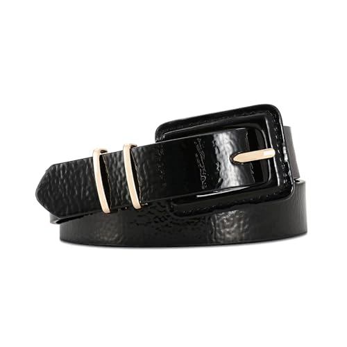 Women's Black Patent Leather Belt Square Buckle with Gold Accents Waist Belts For Jeans Dress