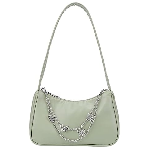 SANGSHI Butterfly Chain Y2K Bags, Fashion Women PU Leather Small Shoulder Underarm Bag Ladies Vintage Butterfly Chain Pure Color Zipper Mini Purse Handbag Cover